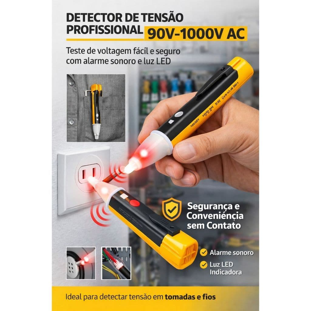 Caneta Detectora de Tensão 90V a 1000V AC Teste Voltagem Com Alarme LED Eletricista Tomada Fio