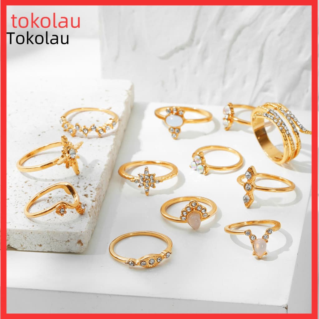 Knuckle Rings Set Women 16pcs Bohemian Style Women’s Geometric Finger Ring Shiny Faux Gem Rhinestone Trendy Jewelry Gi
