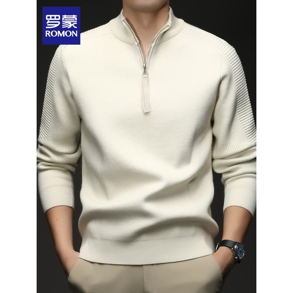Lomon meio zíper camisola masculina outono inverno novo estilo cor sólida gola alta camisa de fundo engrossado quente Ca