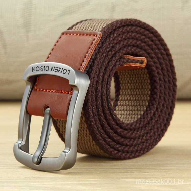 Cinto masculino de lona para atividades ao ar livre, 3,5 cm de largura, tecido listrado em preto e vermelho, com fivela,