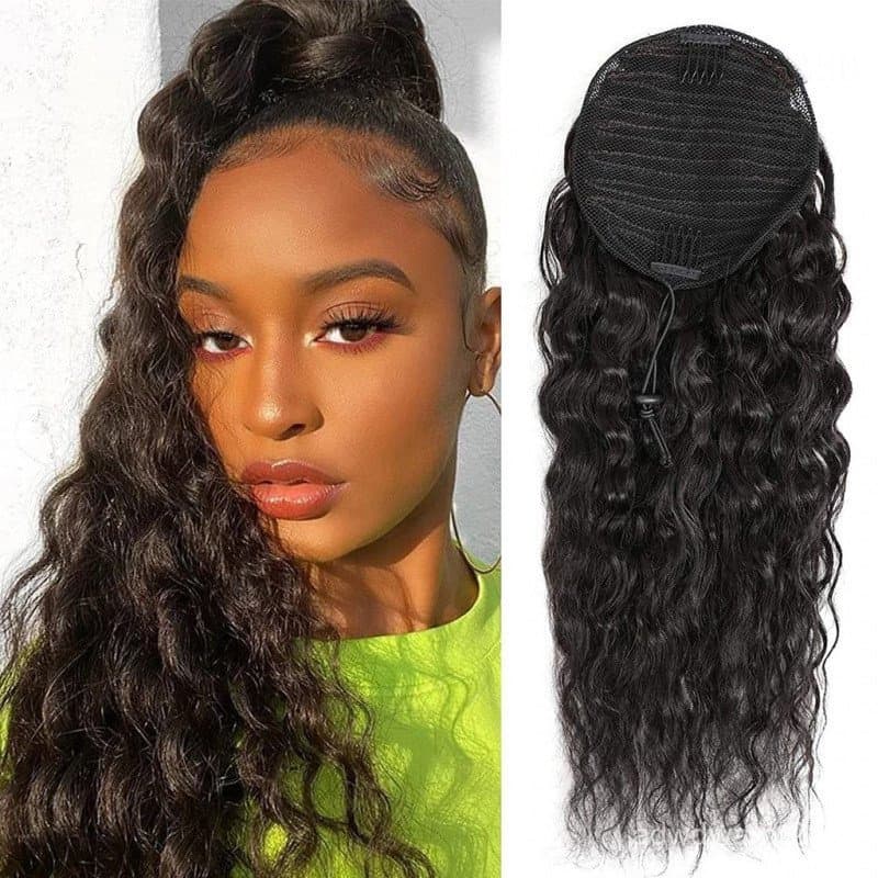 Extensões de cabelo em rabo de cavalo ondulado tipo "corn" com presilha, conjunto de 10 peças para mulheres, extensões d