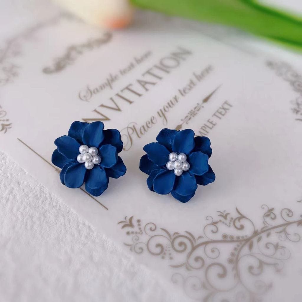 kit brinco aço inoxidável cartelas de brincos feminino ♔Flor azul pérola brincos retro suave temperamento brincos verão