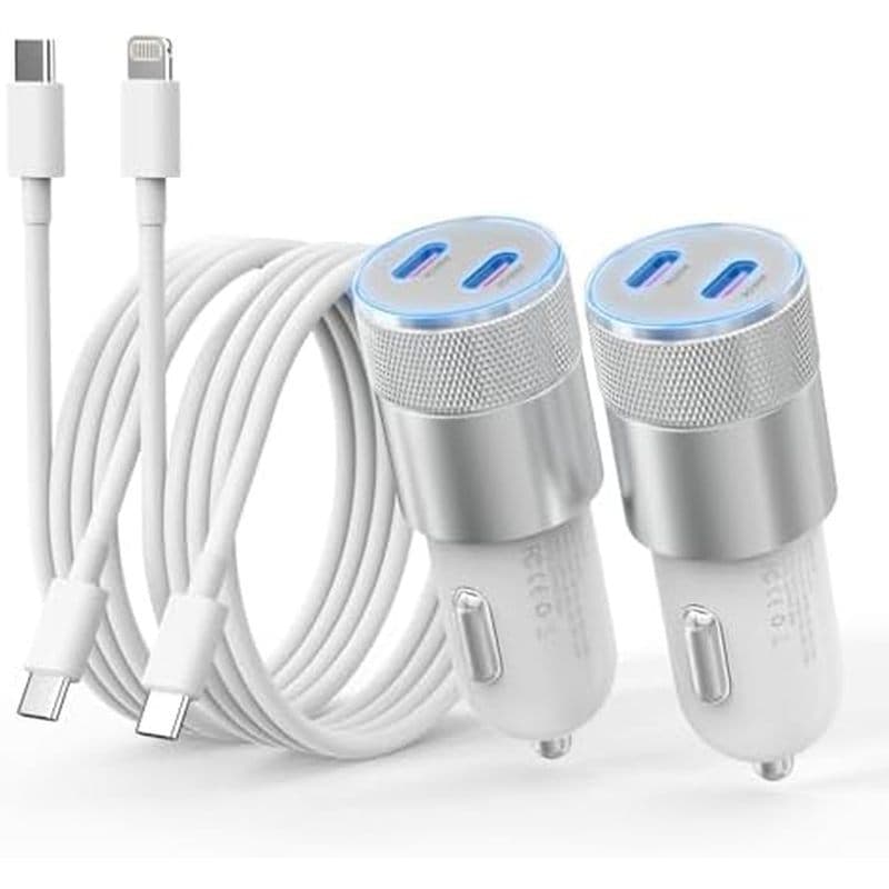 Carregador De Carro Para iPhone Carregamento Rápido , [Certificado Apple MFi] Com Isqueiro Duplo USB-C De 60 W + Cabo Ti