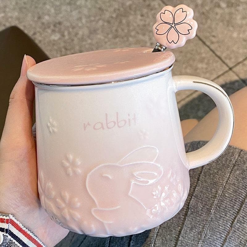 Copo de cerâmica importado do japão com tampa com colher caneca doméstico feminino escritório copo de água copo de leite