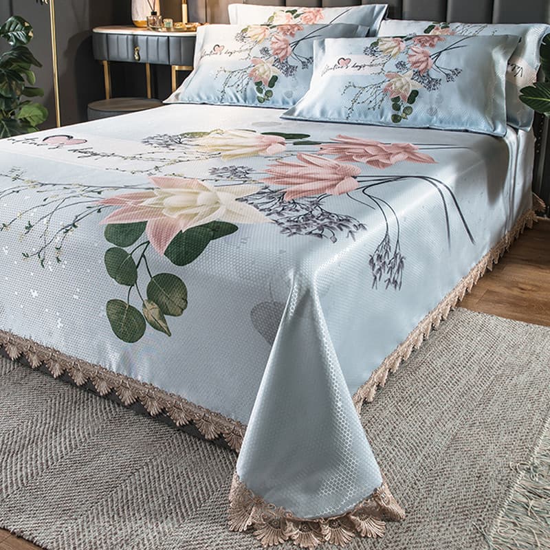 Impresso gelo seda Tencel esteira ar condicionado assento conjunto de três peças lavável à máquina 1.5m único verão 1.8m