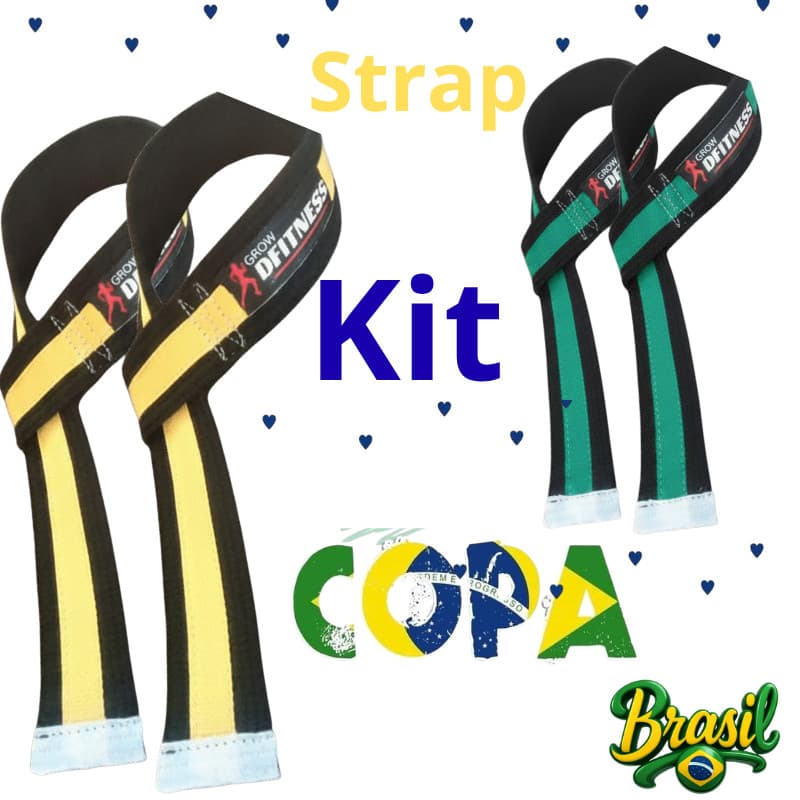 Strap kit copa brasil 100% algodão para academia, cross fit e musculação ,levantamento de peso ,tala ,luva