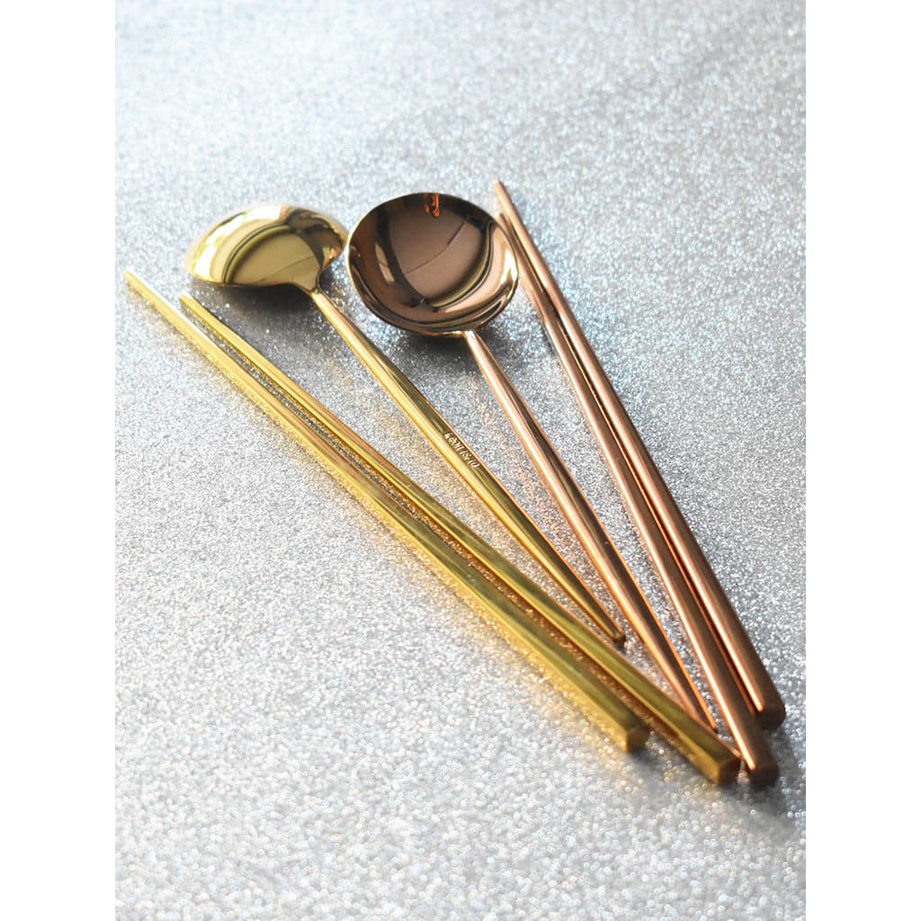 Rosa ouro 304 aço inoxidável doméstico comer colher pauzinhos caixa portátil conjunto de talheres garfo de trabalho colh