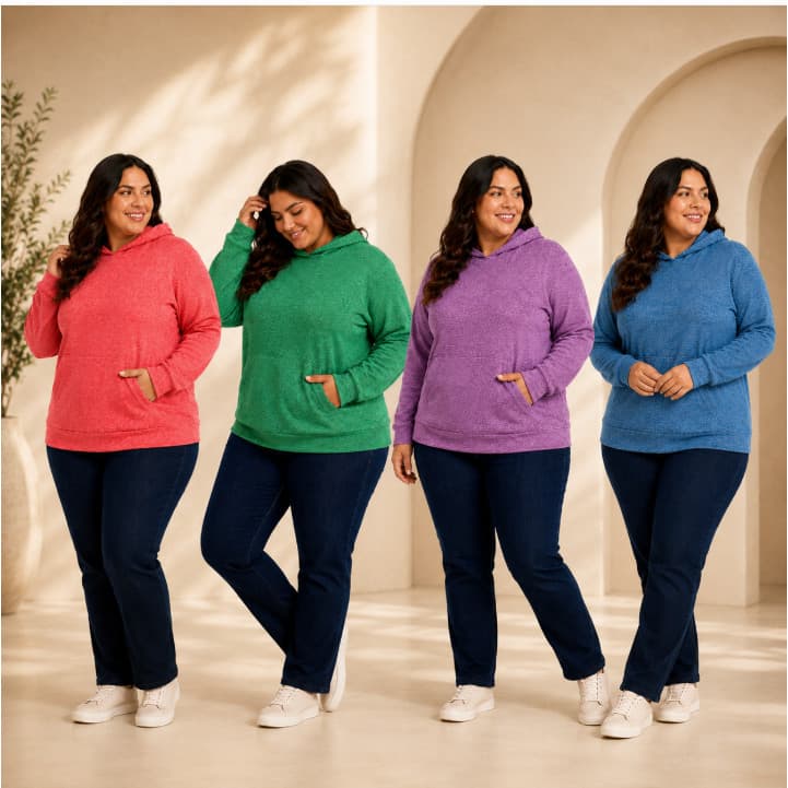 Blusa Moletinho Lãzinha Leve Plus Size com Capuz