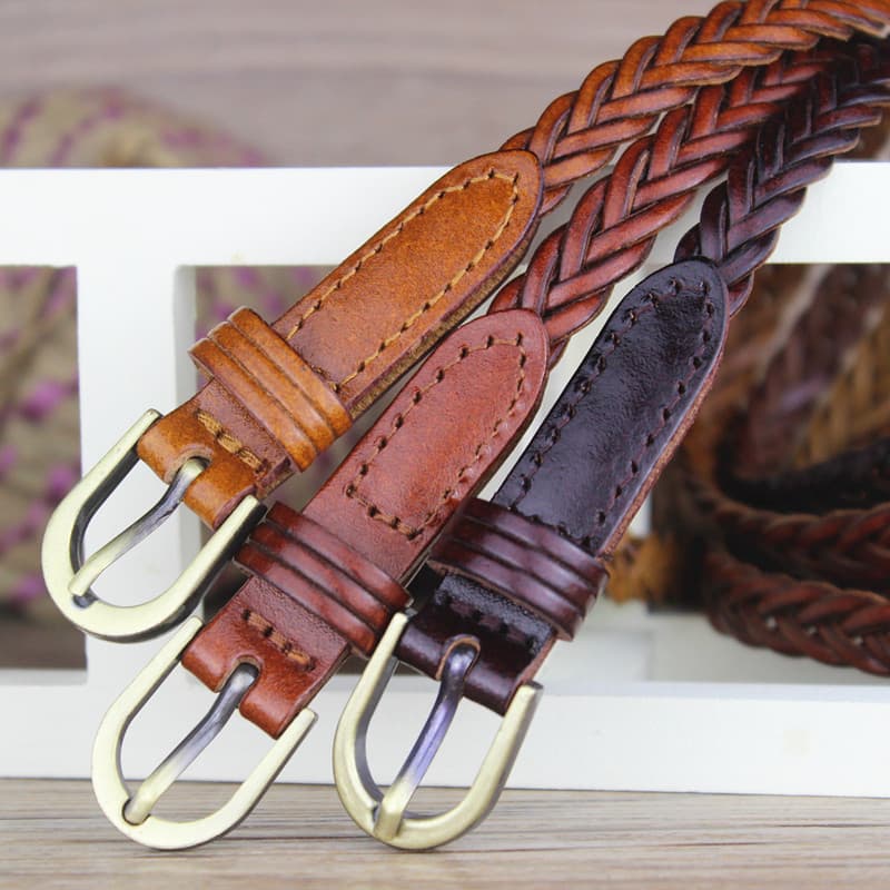 Cinto de couro genuíno decorativo feminino fino All-Match simples atado trançado cinto de couro saia cinto combinando sa