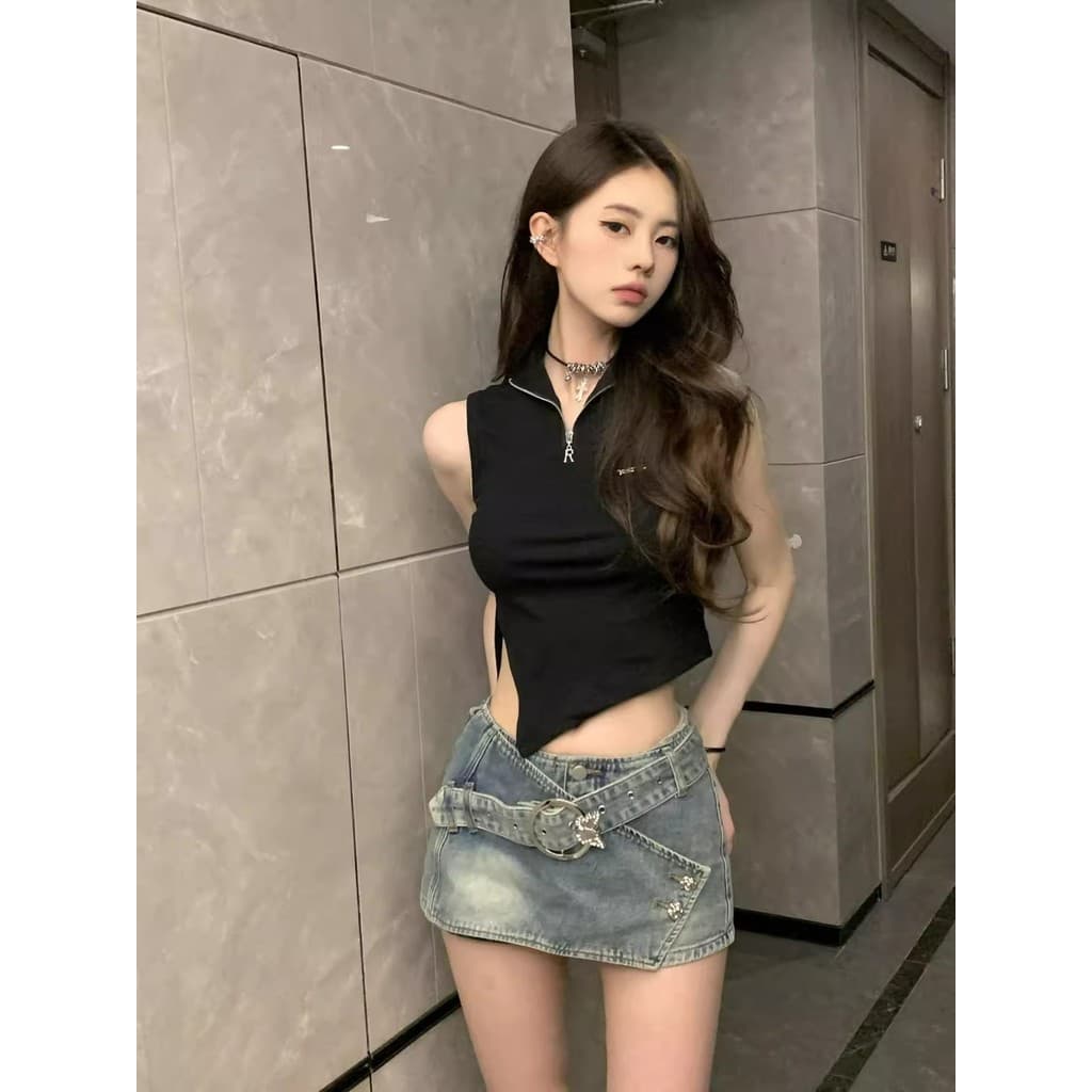 Tamanho grande Irregular cintura baixa Denim Culottes feminino 2026 primavera novo estilo Design nicho quente menina Hip