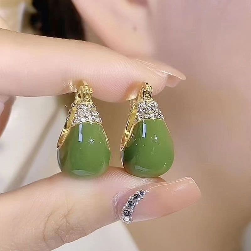 Novos brincos em formato de C com gotas de óleo verde, cheios de charme feminino vintage KA3B AA0M