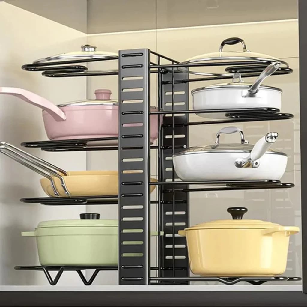 Organizador de Panelas Premium – Suporte 8 Andares Reforçado Multiuso Cozinha