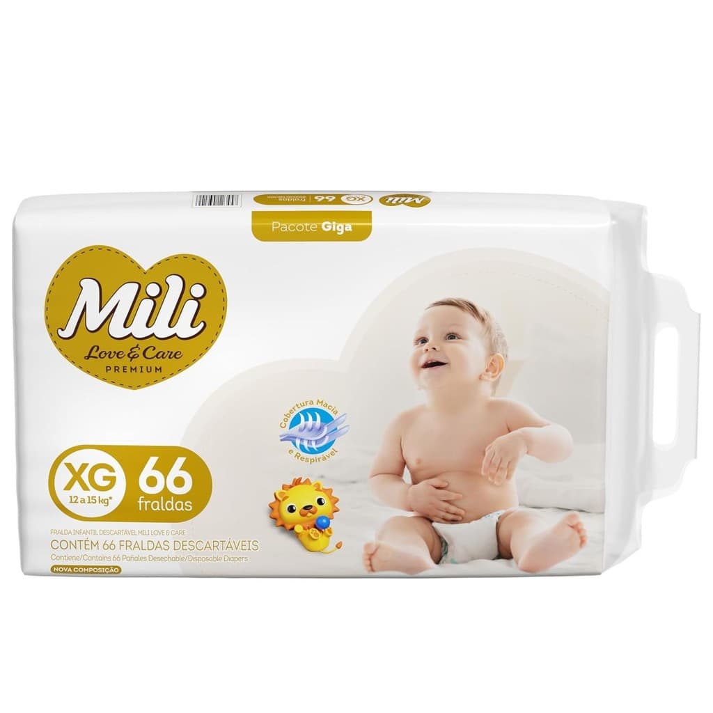 Fralda Mili Love & Care Premium XG com 66 Unidades
