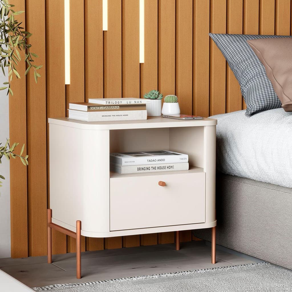 Mesa de Cabeceira Quarto Tucupí Slim 1 Gaveta e Pés de Metal