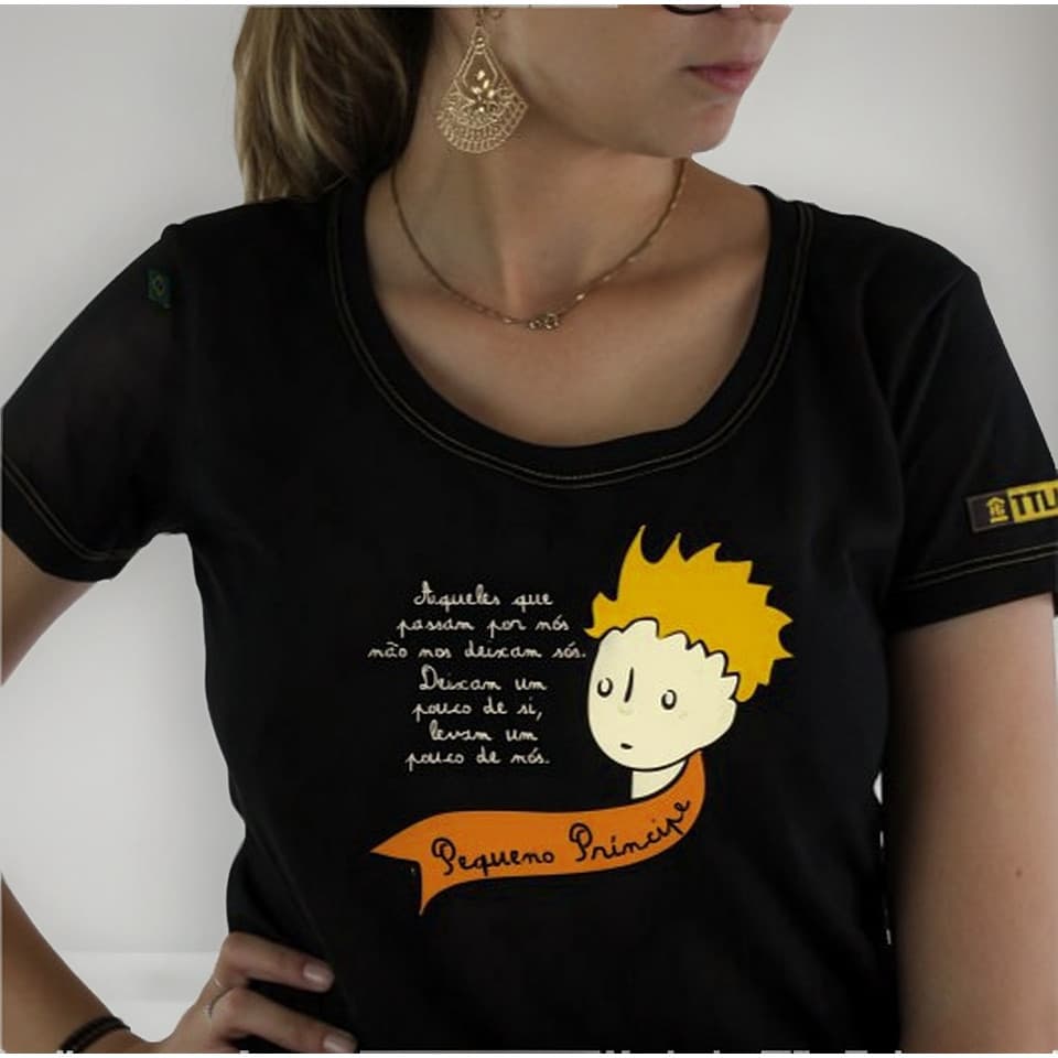 Camiseta Baby Look Feminina Estampa Pequeno Príncipe Algodão