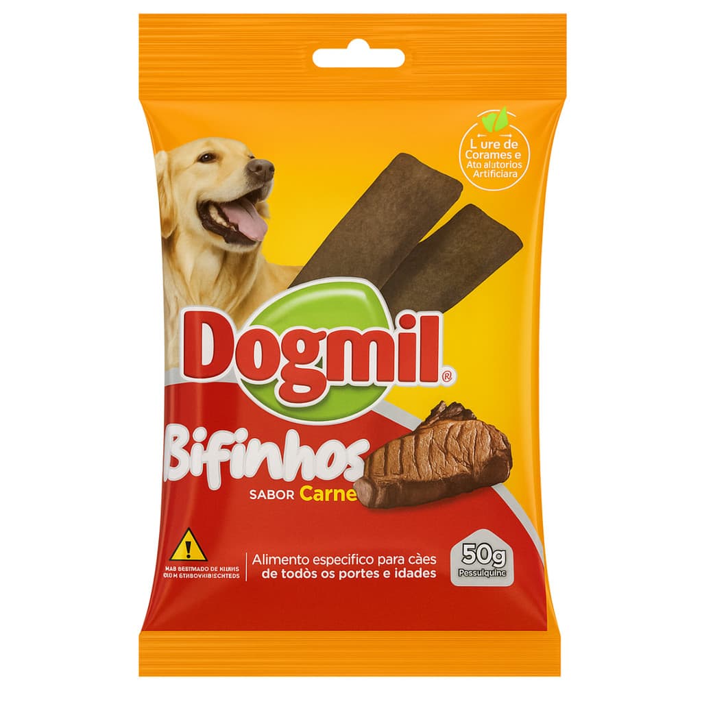 BIFINHO PETISCO SNACK PREMIUM SABOR CARNE PARA CAES 50GR DOGMIL SACHE CAIXA COM 20 UNIDADES
