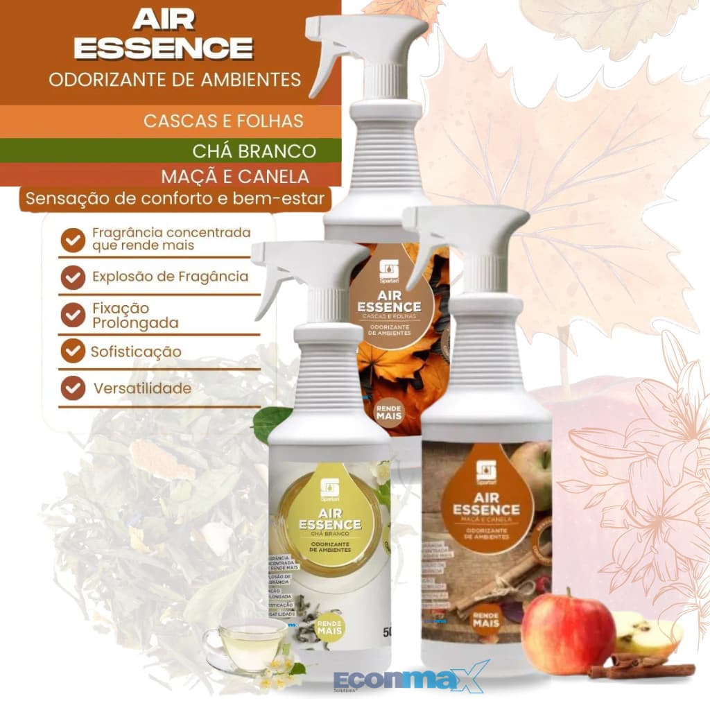 Aromatizador Odorizador de Ambientes Air Essence Chá Branco Cascas e Folhas Maça e Canela 500ml