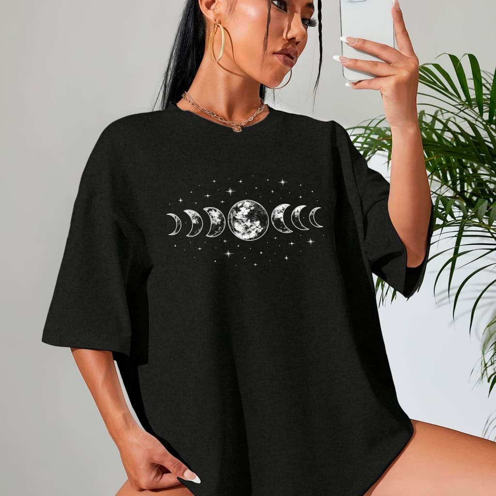 Camisetão Tipo Over Feminina Blusa  Fases Lua Moon Academia Shopping Algodão 30.1 Envio Imediato