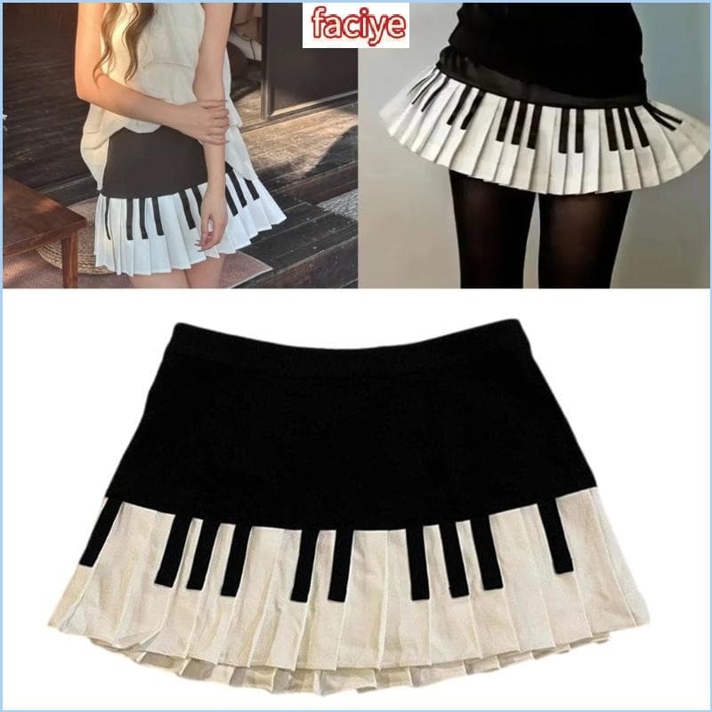 Women's Waist Pleated Aesthetic Piano Print A Line Skirt