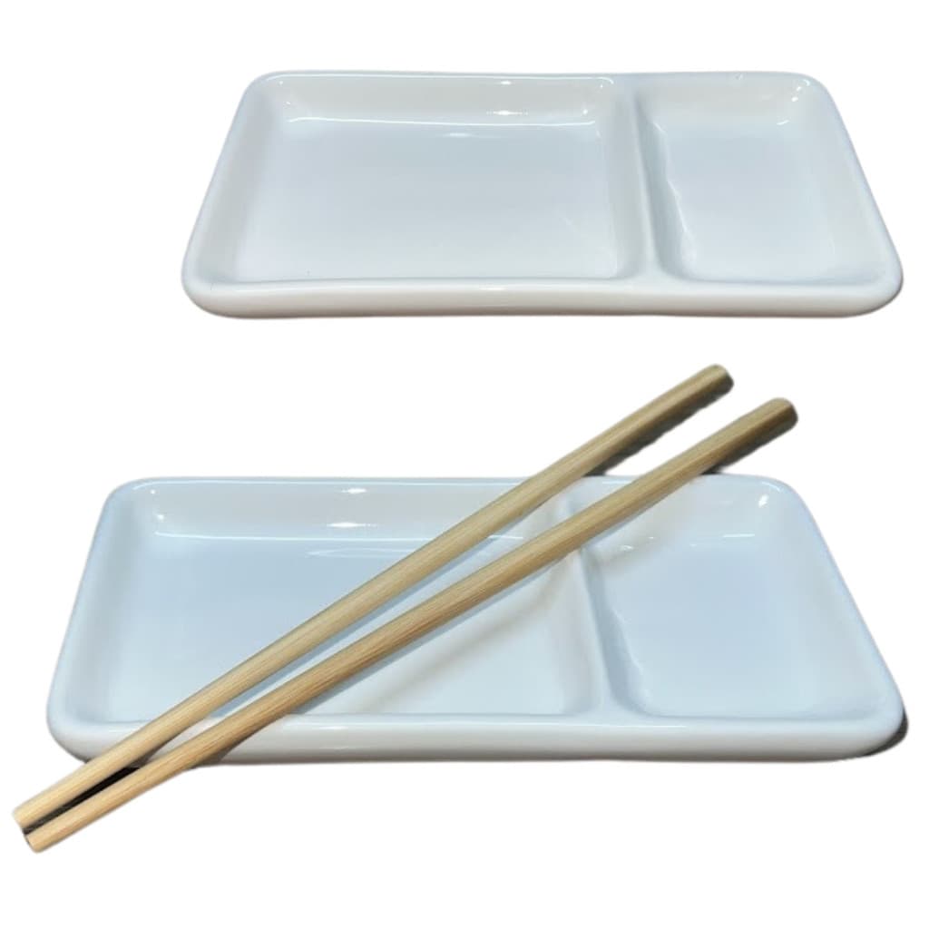 Kit 12 Prato Individual com Divisória para Shoyu Branco Sapporo