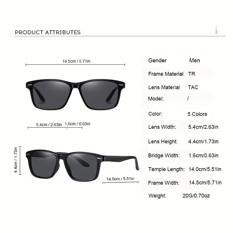 Óculos de Sol Polarizados Pequenos Retangulares de Moda para Homens - Estilo Retrô Quadrado com Armação TR90, Tamanho Aj