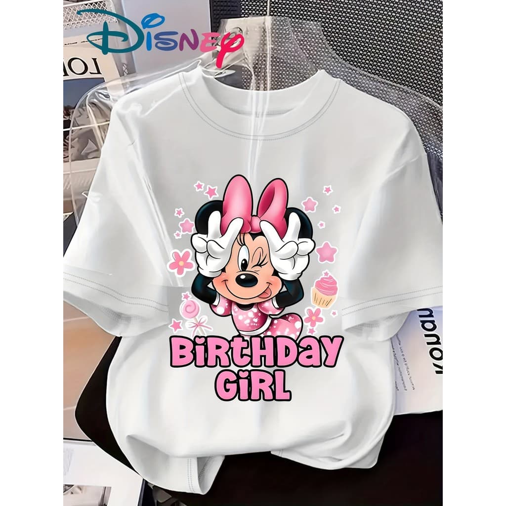 Camiseta Masculina Feminina Oversized Estampa Minnie Mouse Birthday Girl Aniversário Disney T‑shirt Streetwear