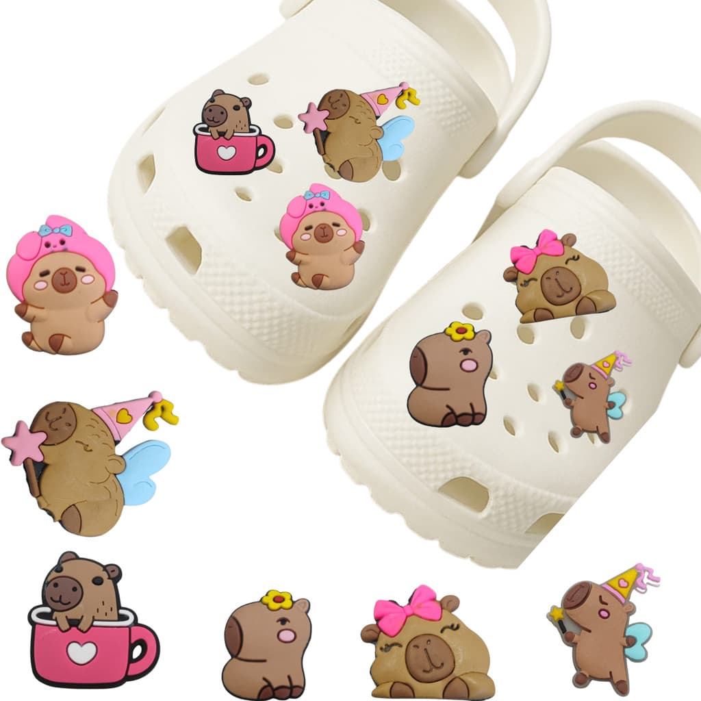Kit 6 Pins Bottons Enfeites Para Babuche Capivara Colorido Capivara