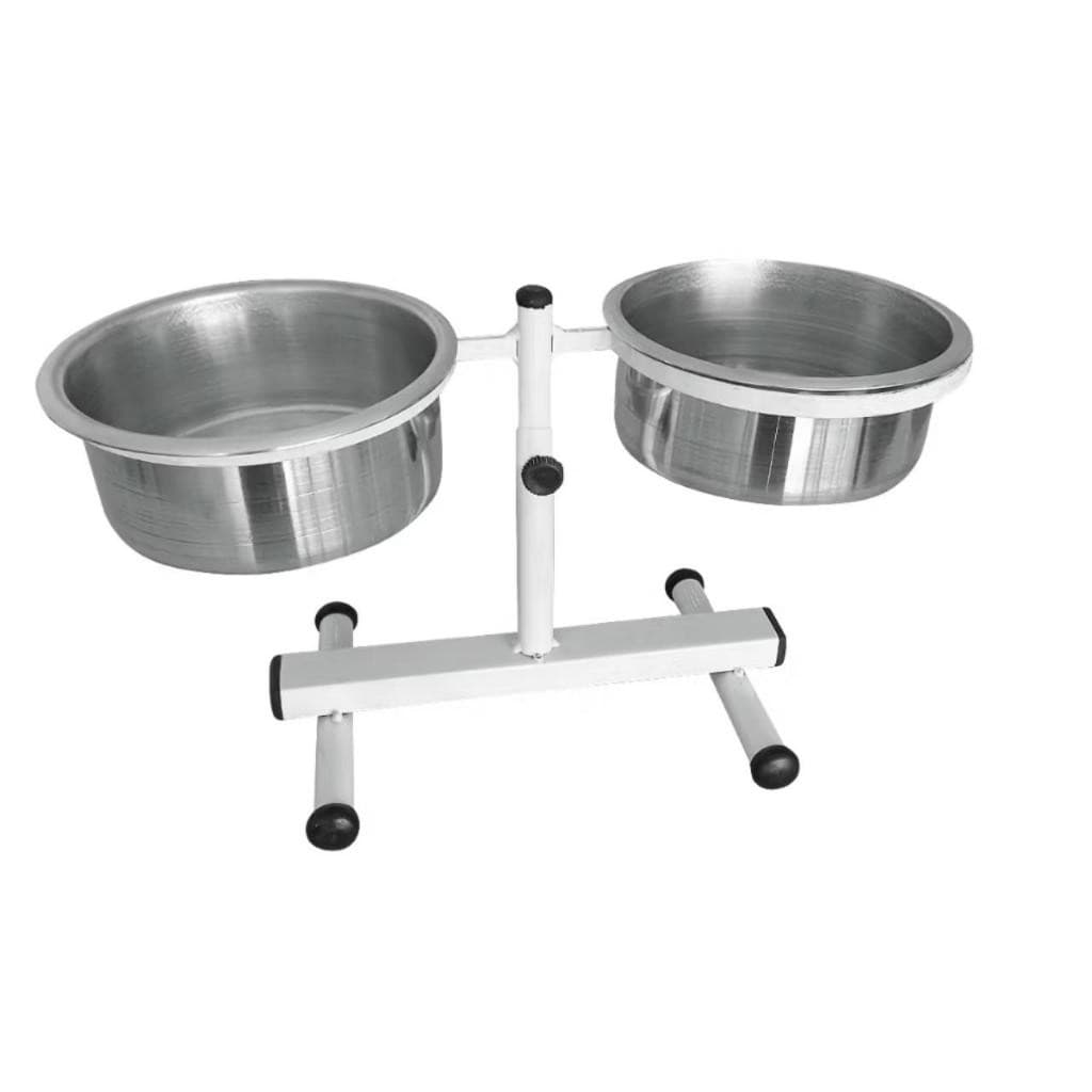 Bebedouro e Comedouro Duplo Elevado Alto Ajustável Regulável para Cães e Gatos De Aluminio