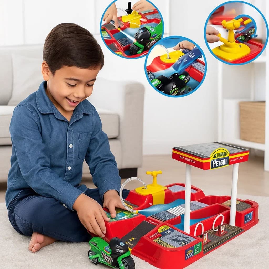 Pista Brinquedo Menino com 1 Moto Posto Lava Jato
