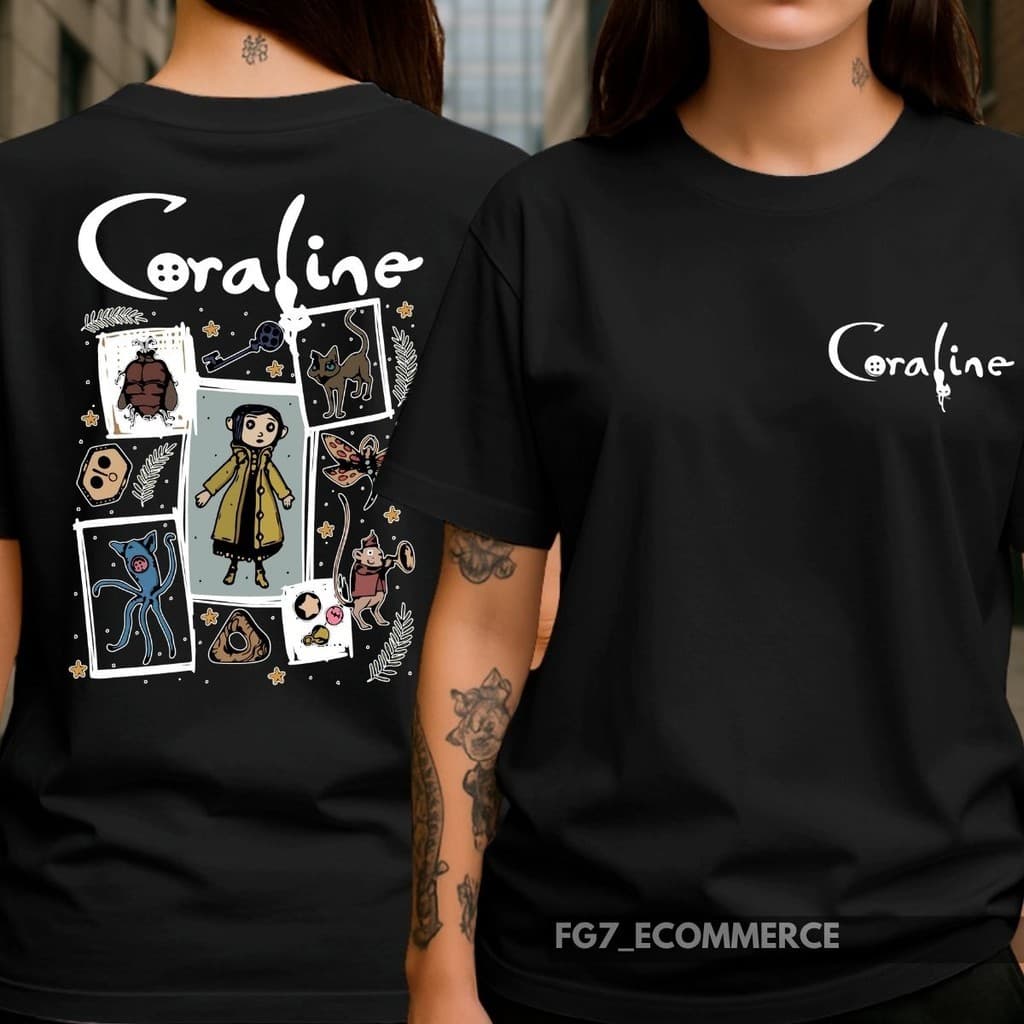 Camiseta Unissex Estampa Coraline E O Mundo Secreto Filme Animação Infantil Fantasia Algodão 90%