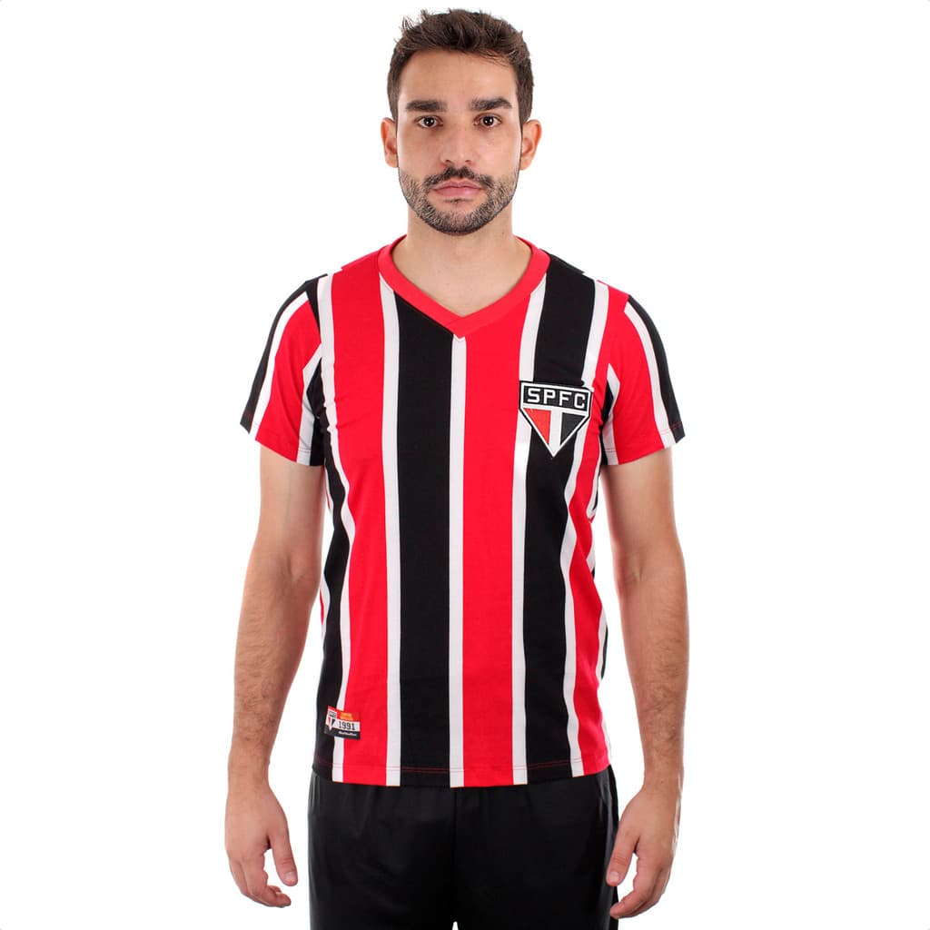 Camisa de time Retromania Away 1991 São Paulo Vermelha Branca e Preta - Masculino