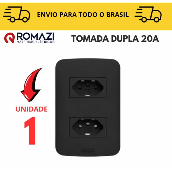 Tomada Dupla 20A Tomada Preta linha canoa black romazi / 10A / 20A / Paralelo
