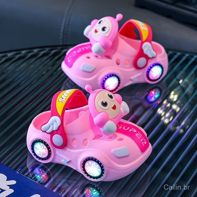 Babuche Infantil LED Sandálias Infantis Meninos e Meninas Chinelos Luminosos à prova d'água para Carros