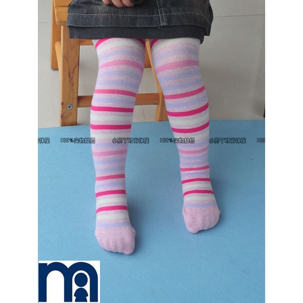 Macacão listrado colorido para meninas, meia-calça de algodão puro para bebês e crianças pequenas