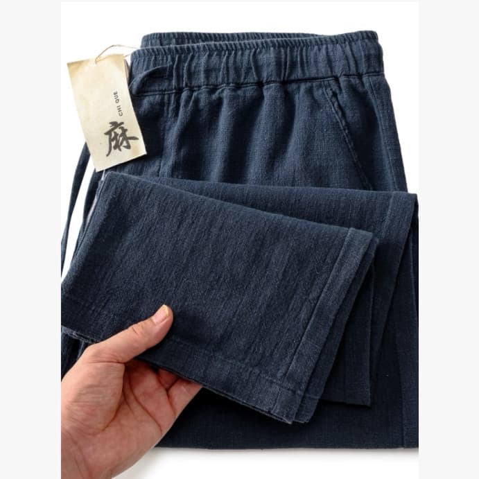 Calças de linho de algodão primavera outono estilo Ramie calças casuais masculinas soltas em linha reta estilo chinês no
