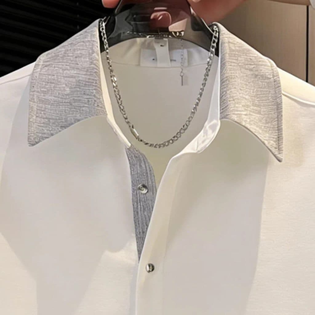 Cardigan costura não-ferro lapela masculina camisa de manga curta estilo coreano usar cortina solta seda gelo meio-