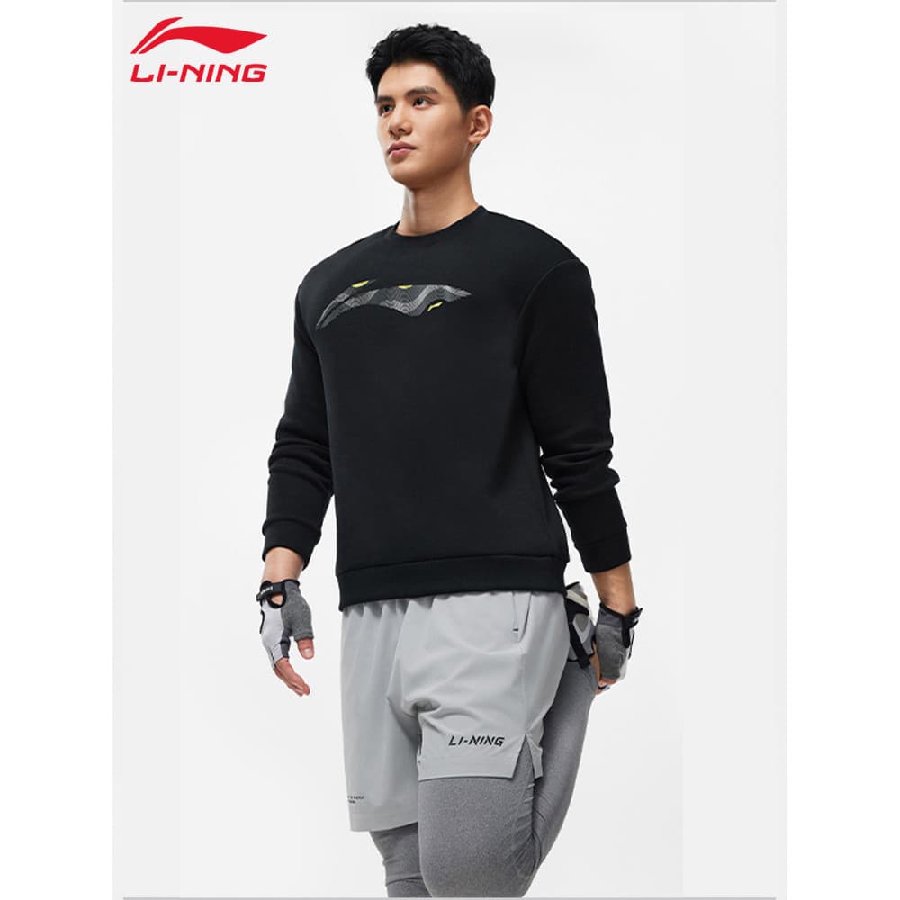 Li Ning moletom masculino primavera outono novo estilo pulôver sem capuz simples confortável ao ar livre Fitness corrend