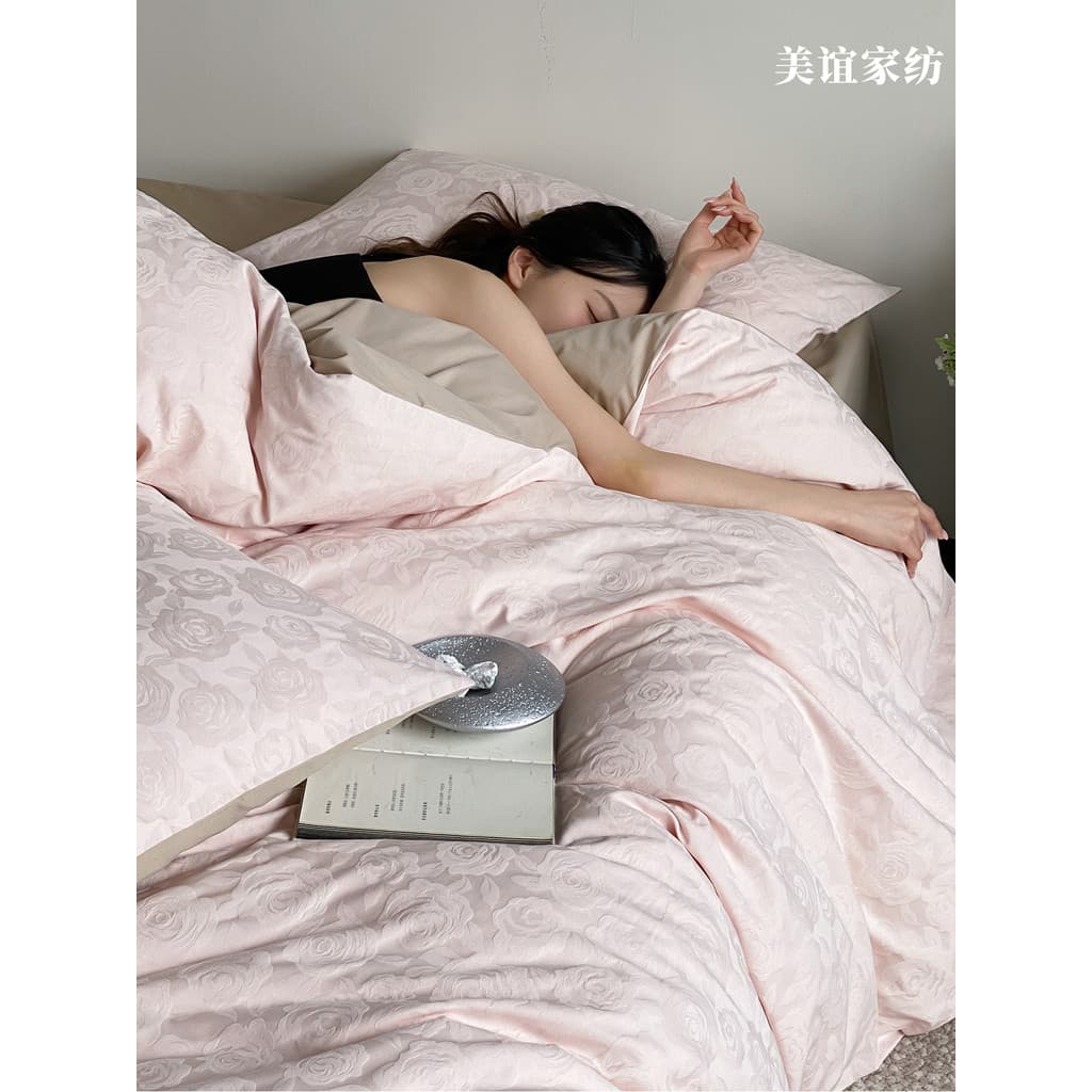 Menina coração rosa algodão sarja cama conjunto de quatro peças luz luxo 100 puro algodão Jacquard colcha capa respiráve