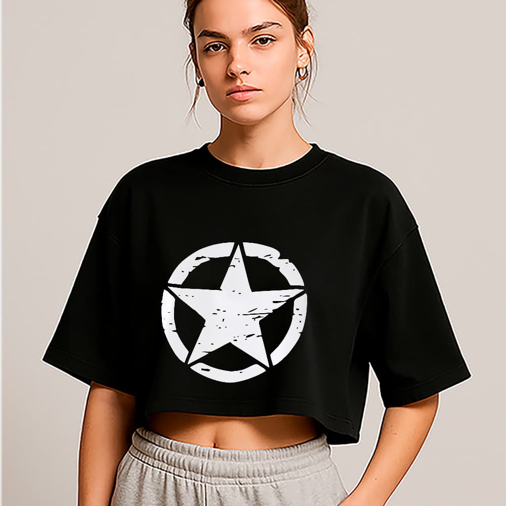 Cropped Oversized Estrela Militar Vintage Streetwear Army Grunge Fashion