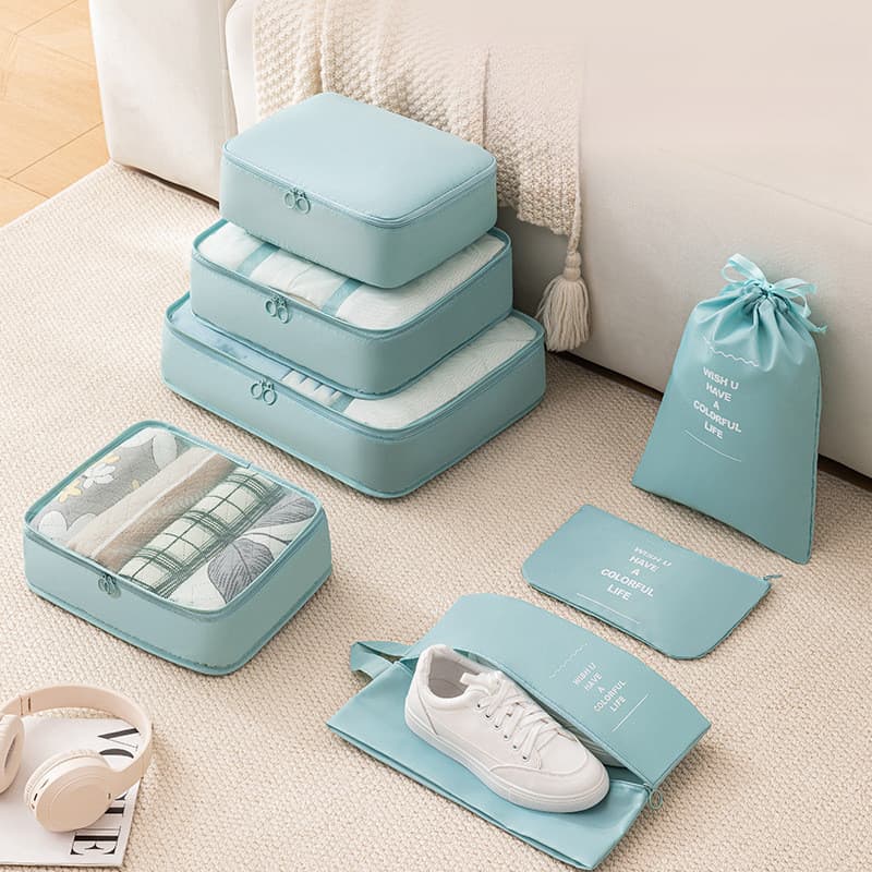 Conjunto de armazenamento de classificação de bolsa organizadora de bagagem de sete peças para armazenamento de viagem