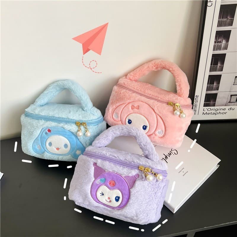 Bolsa de mão de pelúcia Disney com personagens de desenho animado Kuromi, Cinnamoroll e Melody, bolsa de almoço para est
