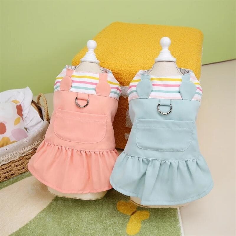 Roupa de Primavera para Cães Pequenos, Vestido de Verão para Cães, Saia Listrada de Princesa para Filhotes, Vestido Fofo