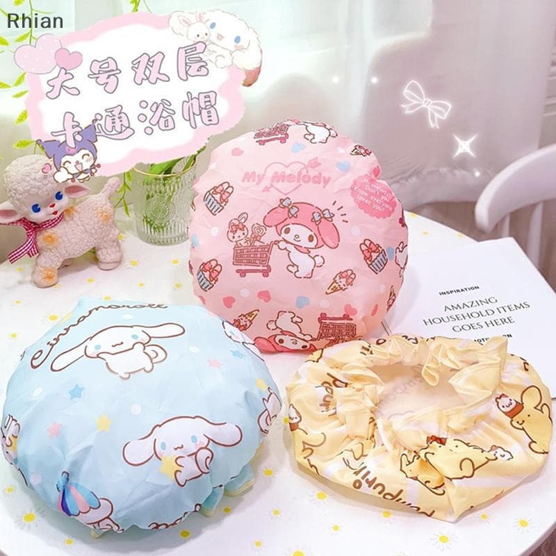 [Rhian] Sanrio Hello Kitty Touca De Banho Grande Espessada De Camada Dupla Para Adultos Melody Cinnamoroll Kuromi À Prov