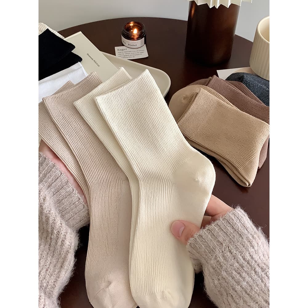 Meias japonesas simples femininas cano médio puro algodão desossado primavera outono inverno grosso versão coreana meias