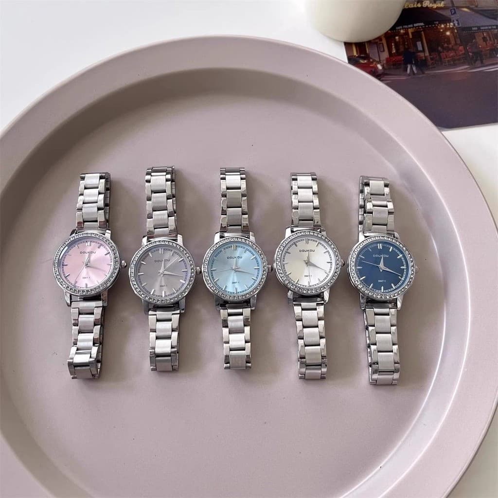 Gypsophila diamante borda redonda relógio feminino de alto valor moda mãe-de-pérola estudantes All-match elegante requin