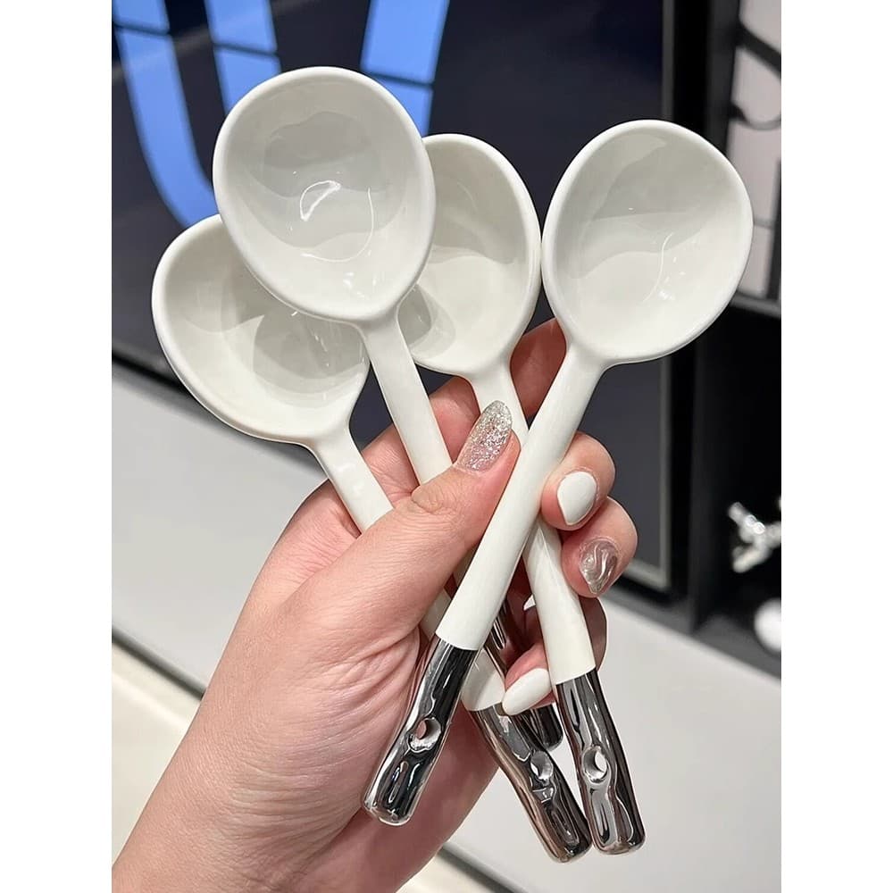 Colher de cerâmica de alto valor doméstica colher de sopa de cabo longo colher de Congee comer luz luxo criativo colher
