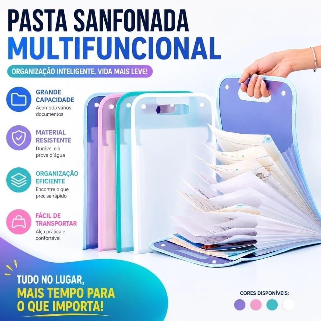 Pasta Sanfonada Com 12 Divisórias ou Pasta Prancheta Tamanho A4 Escritório Escolar