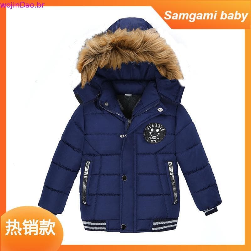 1-6 Anos Inverno Meninos Jacket Forro Plus Fleece Manter Quente Fur Collar Hooded Outerwear Para Crianças