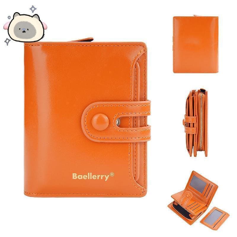 Carteira Feminina Baellerry De Folhas Curtas , Couro De Cera De Óleo , Estilo Coreano Brilhante , Cinto Duplo , Zíper ,