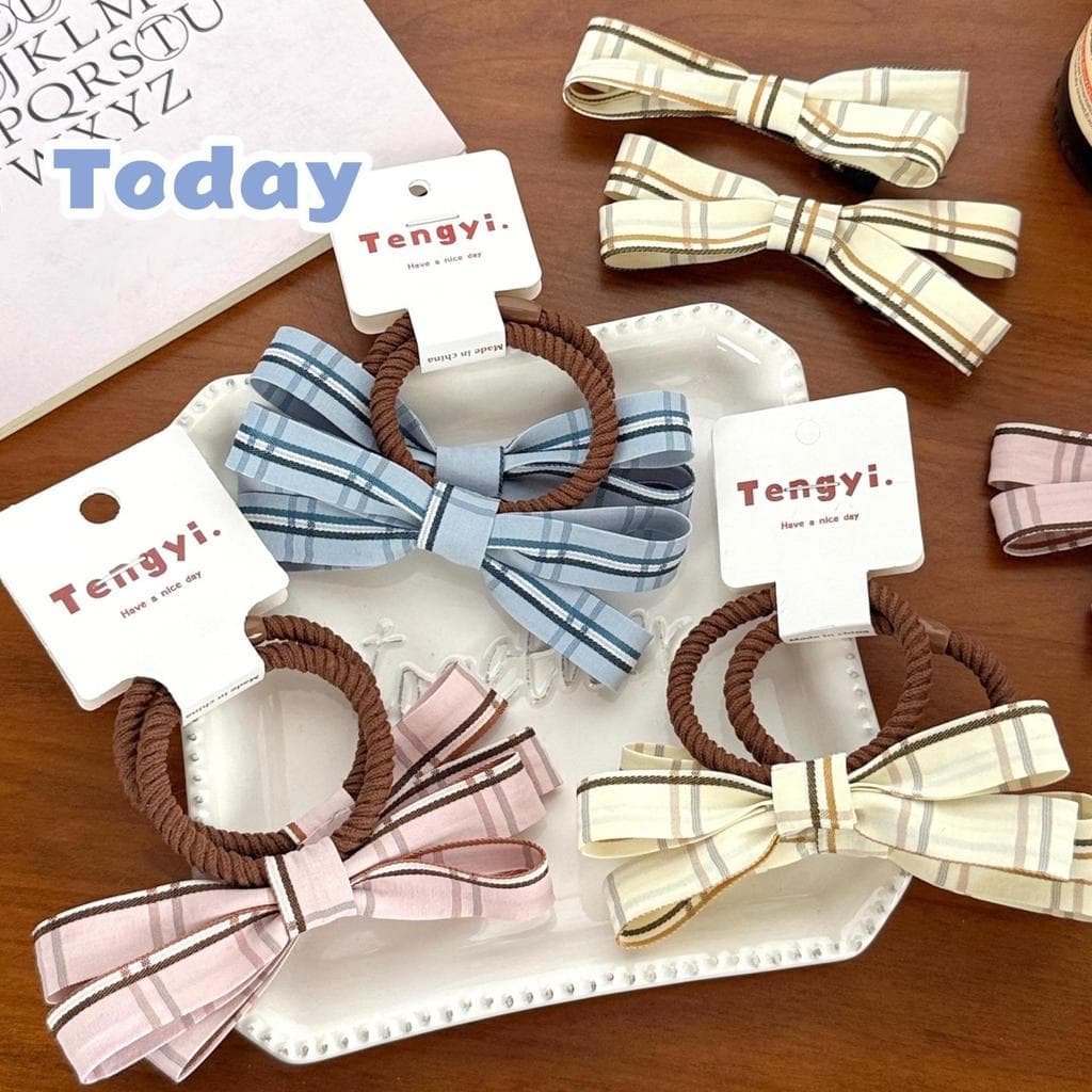 Novo estilo Preppy xadrez arco tecido grampo de cabelo corda bonito menina franja clipe de cabelo quebrado All-Match cab